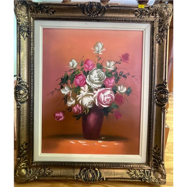 Oil Paint on Wood Floral Bouquet Art 23x24 Artist Unknown