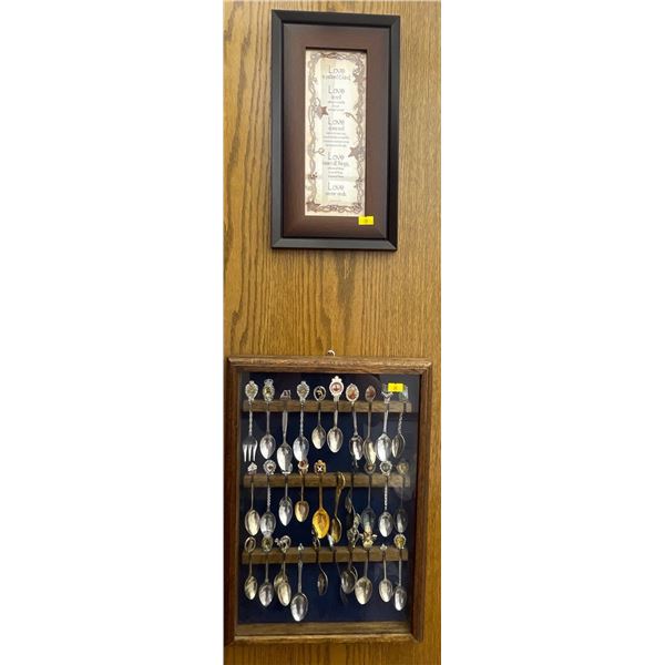 Collectables Spoons In Wood Shadow Box 17x12 w/ Positive Affirmation Picture
