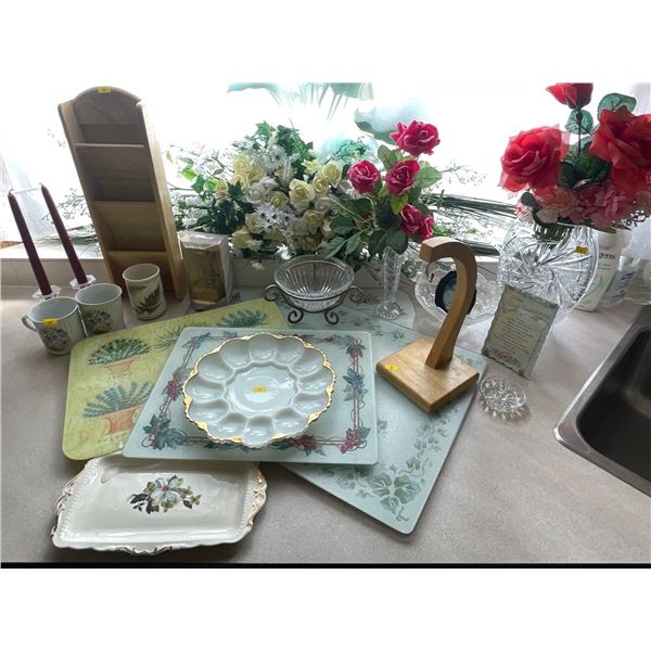 Collection of Kitchen Must Haves Serving Platter Wood Recipe Organizer Trinkets & More