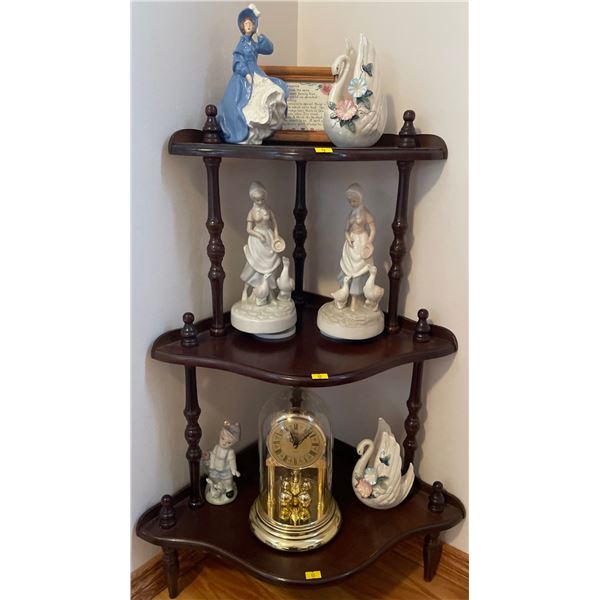 Corner Curio Shelf w/  Assorted Decorative Collectables Wind up Music Makers & More 30T