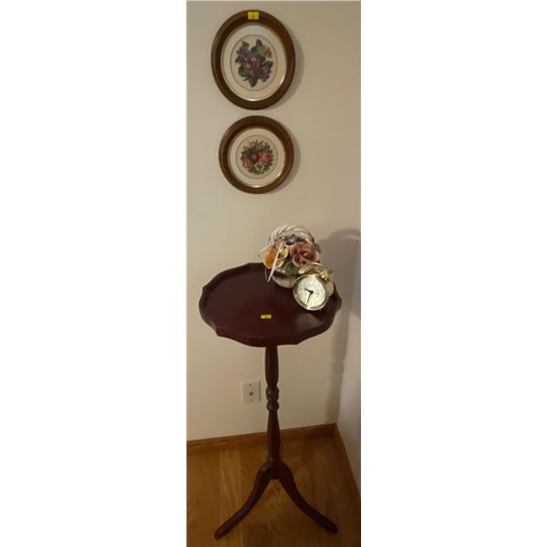 Mahogany Tall Accent Table w/ Assorted Decorative Collectables