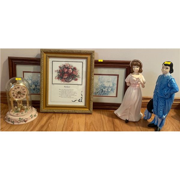 Framed Floral Wall Decor w/ Decorative Ceramic Figurines & More