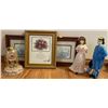 Image 1 : Framed Floral Wall Decor w/ Decorative Ceramic Figurines & More