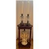 Image 1 : 26T Mahogany End Table w/ Vintage Brass Candle Sticks & Decorative Collectable Idol