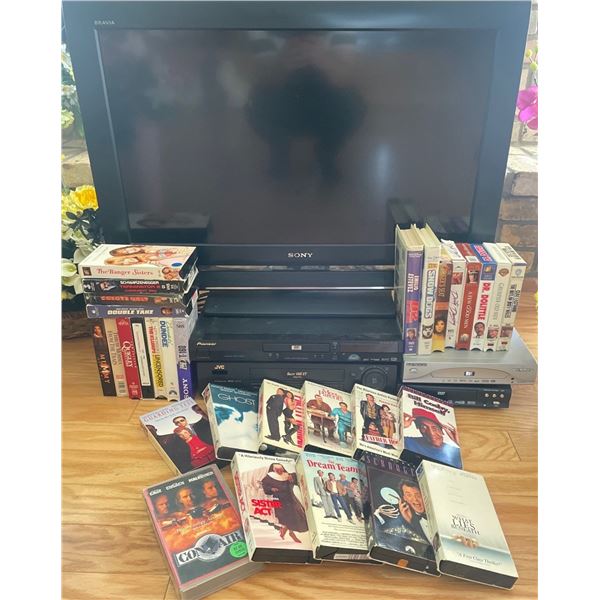 Sony A6500 26" Flat Screen TV w/ DVD Players Pioneer VHS Player & Assorted VHS Videos