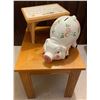Image 1 : 22x18x25 End Table w/ Cute Step Stool For Children & Large Ceramic Piggy Bank