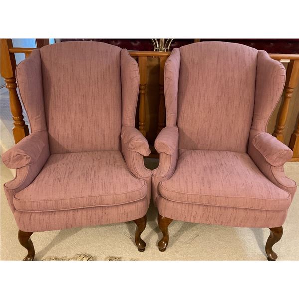 Pair of Wingback Velvet Upholstered Accent Chairs Merlot Color