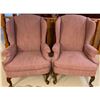 Image 1 : Pair of Wingback Velvet Upholstered Accent Chairs Merlot Color