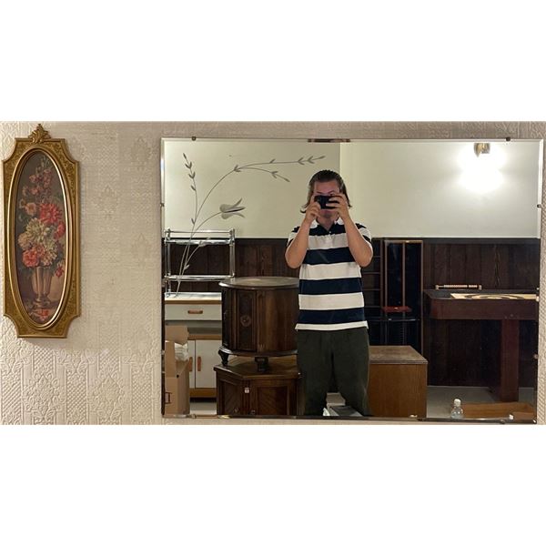 Vintage Frameless Mirror w/ Floral Wall Hanging 38x28