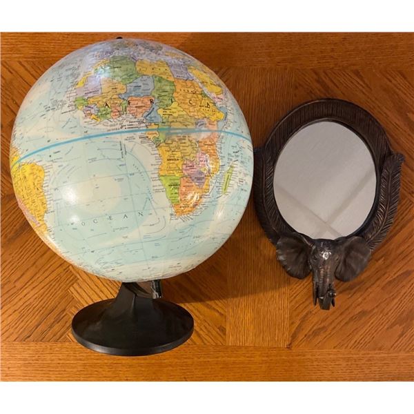 Decorative Elephant Oblong Mirror w/ 3D Model of Mother Earth