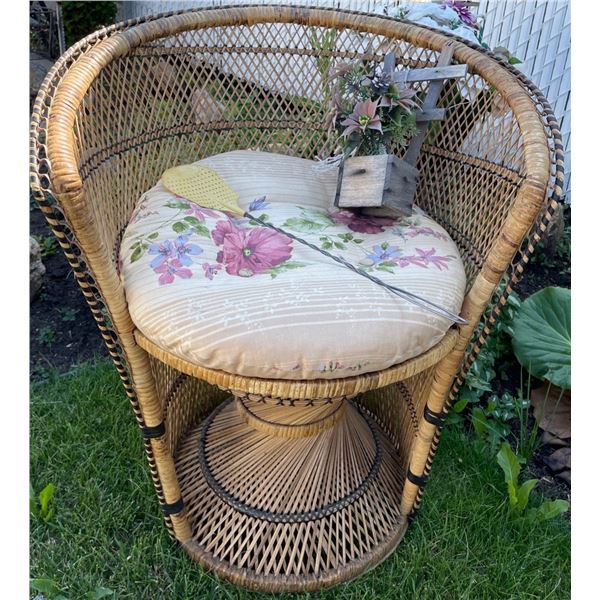 Vintage Art Deco Wicker Chair w/ Cushion