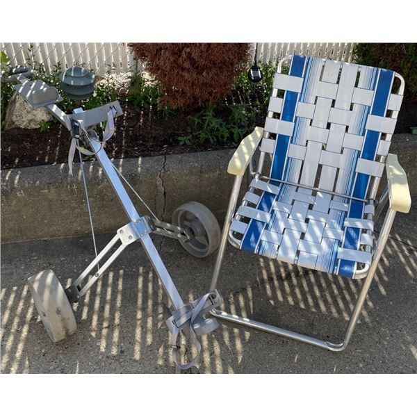 Retro Lawn Chair & Golf Club Caddy on Wheels