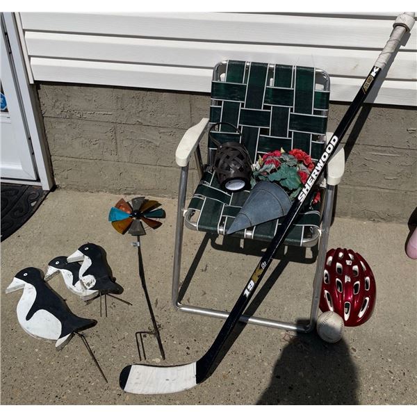 Vintage Lawn Chair Garden Decor Solar Powered Lantern Sherwood Hockey Stick & More
