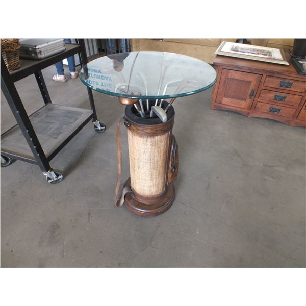 Decorative Golf Bag Glass Top Table