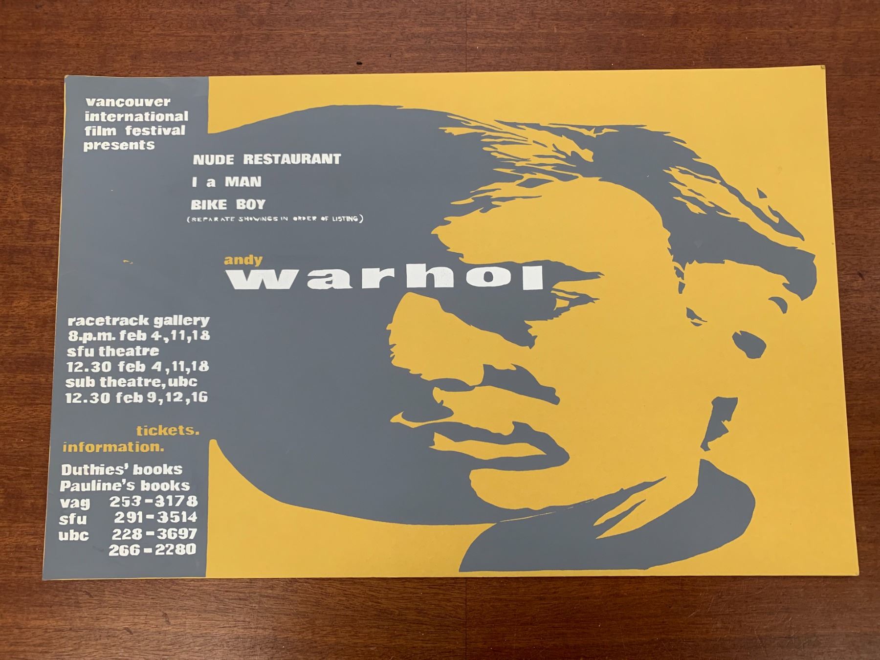 OS VINTAGE ORIGINAL VANCOUVER INTERNATIONAL FILM FESTIVAL ANDY WARHOL os-vintage-original-vancouver-international-film-festival-andy-warhol