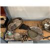 Image 8 : *OS* 4 SHELVES OF ASSORTED ITEMS INCLUDING; SILVER PLATED WARE, CHANDELIER, FIREPLACE TOOL & MORE...