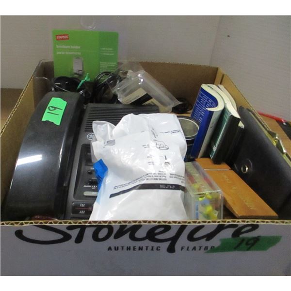 BOX C/W TELEPHONE, OFFICE SUPPLIES, ETC
