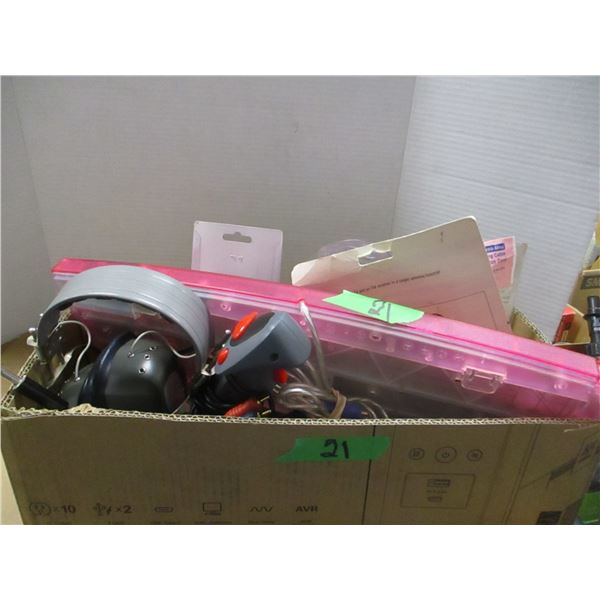 BOX C/W KEYBOARD, STEREO WIRE, ETC