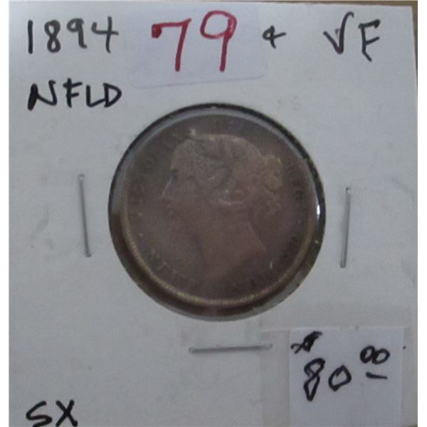 1894 VICTORIAN NEWFOUNDLAND SILVER 20 CENT (FINE CONDITION)