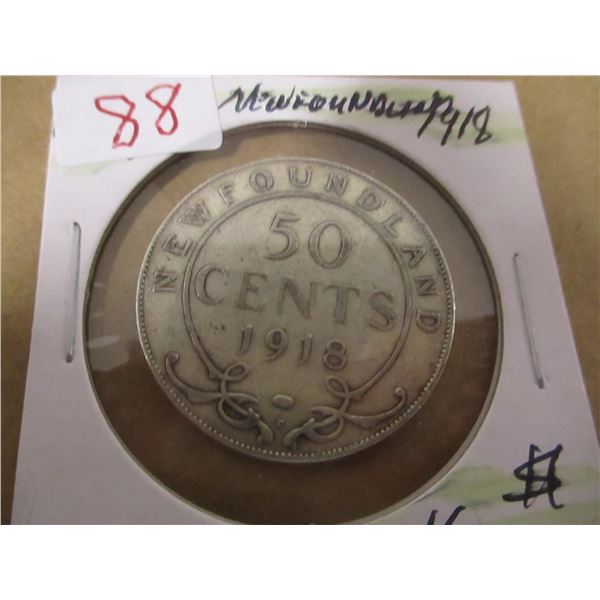 1918 NEWFOUNDLAND KING GEORGE V SILVER HALF DOLLAR