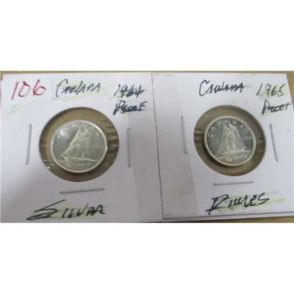 1964 - 1965 CANADA PROOF SILVER DIMES