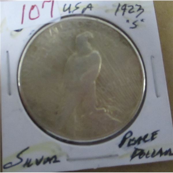 1923 "S" USA SILVER PEACE DOLLAR