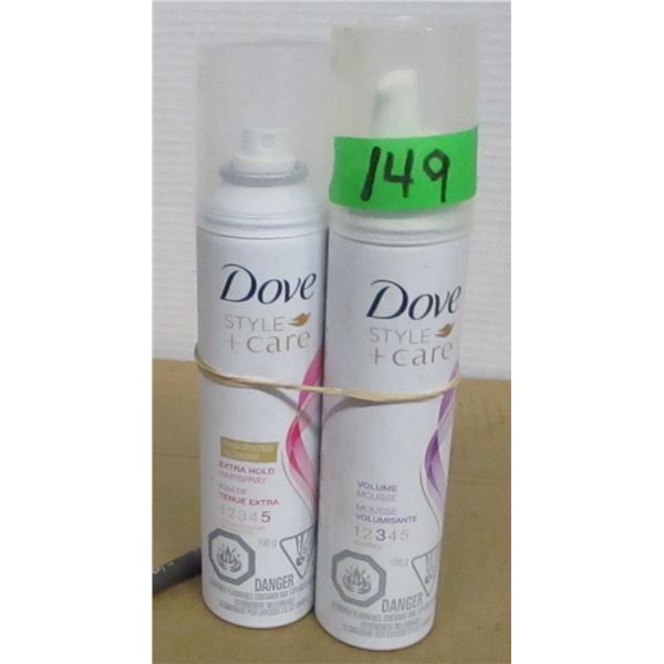 SHELF PULLS (AS IS):  DOVE MOUSSE & DOVE EXTRA HOLD HAIR SPRAY - 2 BOTTLES