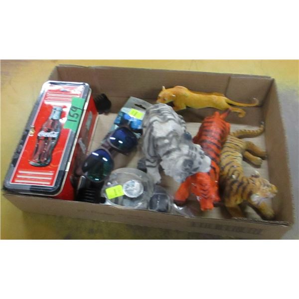FLAT C/W COKE TIN, ORNAMENTS, ETC