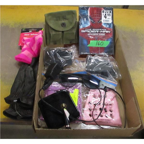 FLAT C/W SPIDERMAN DVD, NEW SOCKS, ETC