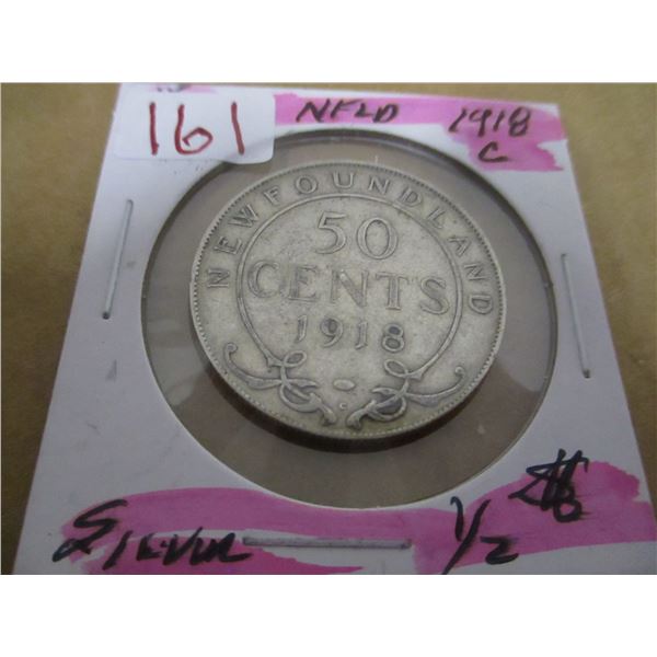 1918C KING GEORGE V NEWFOUINDLAND SILVER HALF DOLLAR