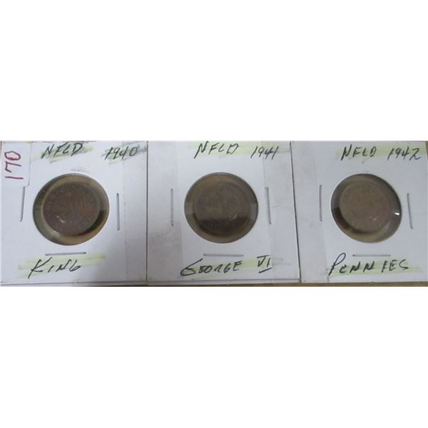 1940, 1941 & 1942 NEWFOUNDLAND PENNIES
