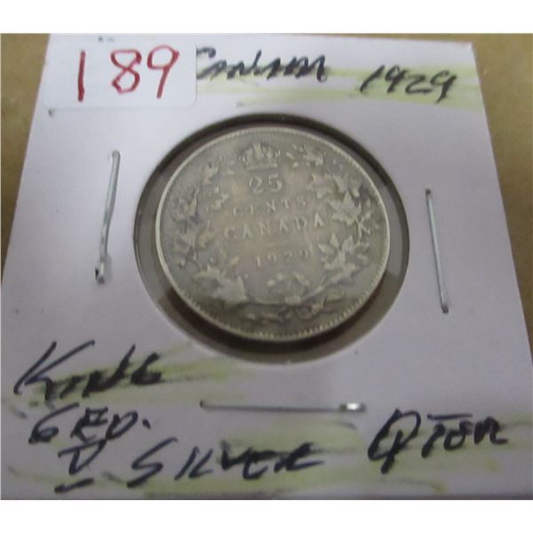 1929 CANADA KING GEORGE V SILVER QUARTER