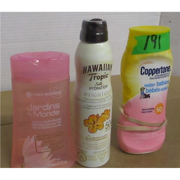 SHELF PULLS (AS IS):  SUNSCREEN SPRAY, SKIN MOISTURIZER, COPPERTONE