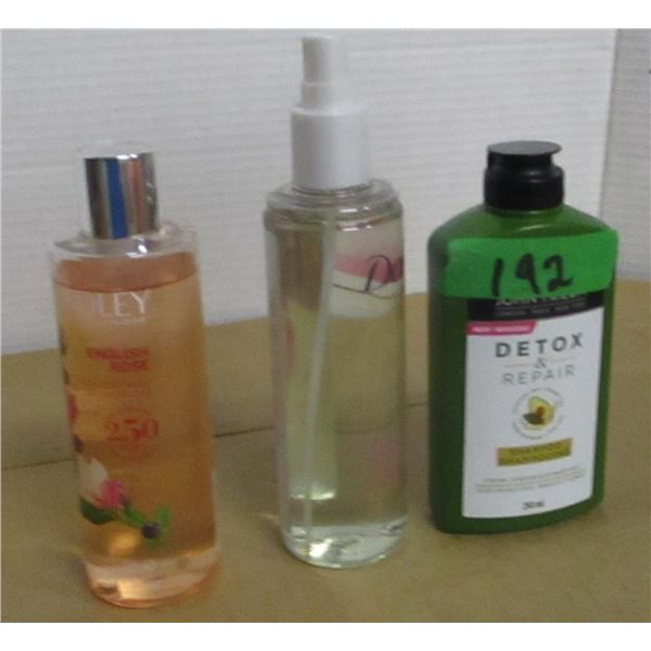 SHELF PULLS (AS IS):  2 HAIR SPRY & 1 SHAMPOO