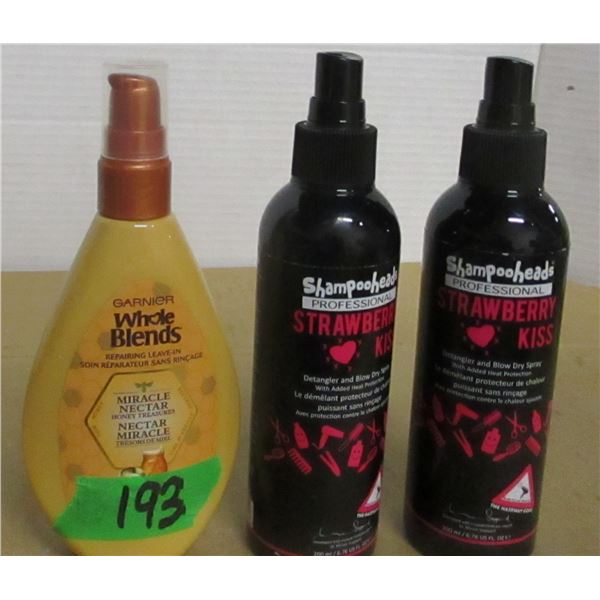 SHELF PULLS (AS IS):  2 BLOW DRY SPRAY & 1 SKIN CARE