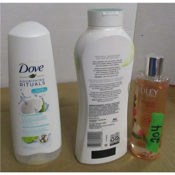 SHELF PULLS (AS IS):  2 BODY WASH, 1 CONDITIONER