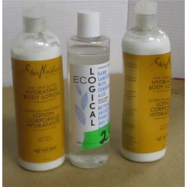 SHELF PULLS (AS IS):  2 BODY LOTION, 1 HAND SANITIZER