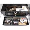 Image 2 : Master Mechanic metal toolbox w/ contents - pressure gauge/ brads/ Stanley plane tool/ pneumatic tac