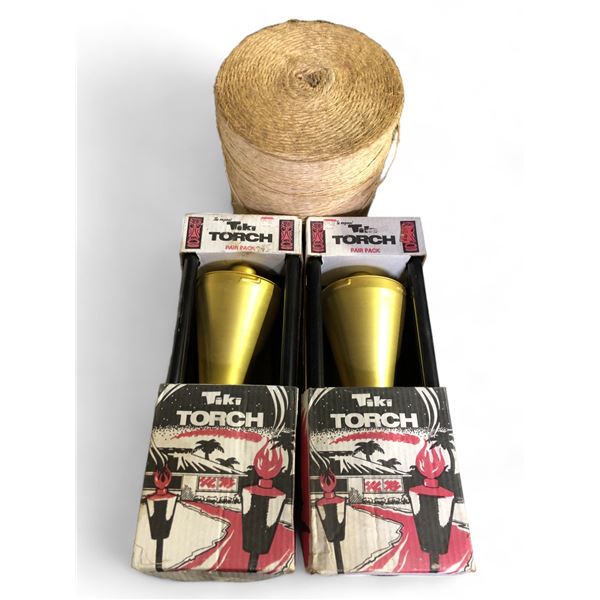 Group of 2 Tiki torches w/ jute twine rope