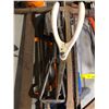 Image 3 : Group of assorted tools - shears/ bow saws/ hand shovel