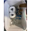 Image 4 : Group lot- Coleman cooler, kitchen wares, hangers, etc.