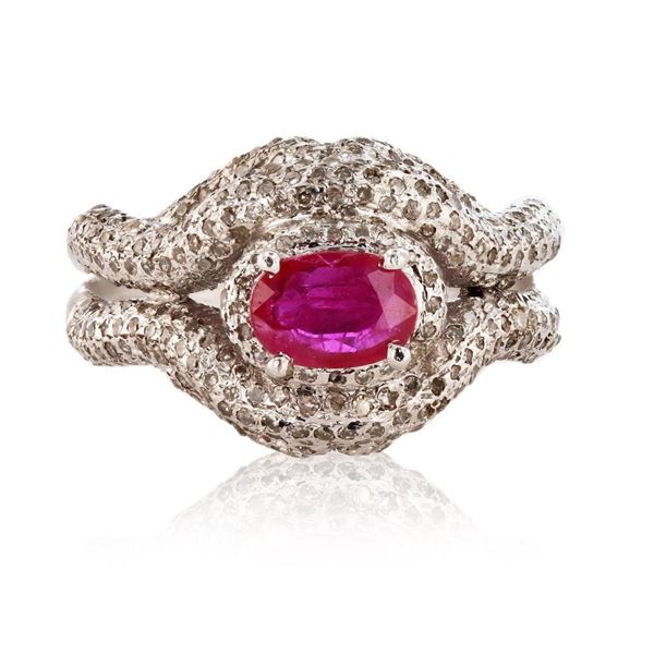 0.76 ctw Ruby and 1.07 ctw Diamond 925 Silver Ring