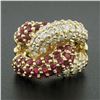 Image 2 : Fancy 14k Gold 2.65 ctw Round Diamond Ruby Puffed Interlocking Loop Wide Band Ri