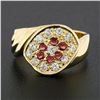 Image 2 : Vintage 18K Gold Round Pave Set Cubic Zirconia & Ruby Grooved Cluster Band Ring