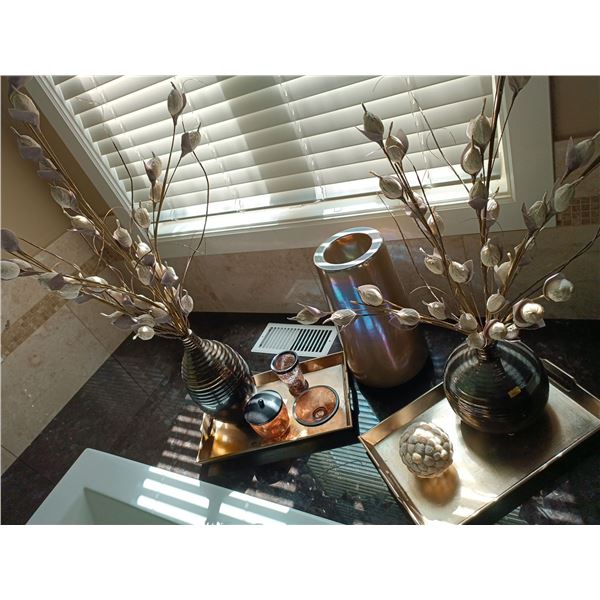 Set of Home Decorative Items Including Various Vases, Trays, Glass Items