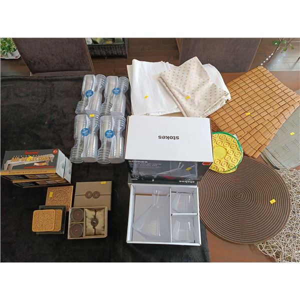 Home Items Including Table Placemats, Glasses, Inflatable Drink Holders, Air Deflectors and More!