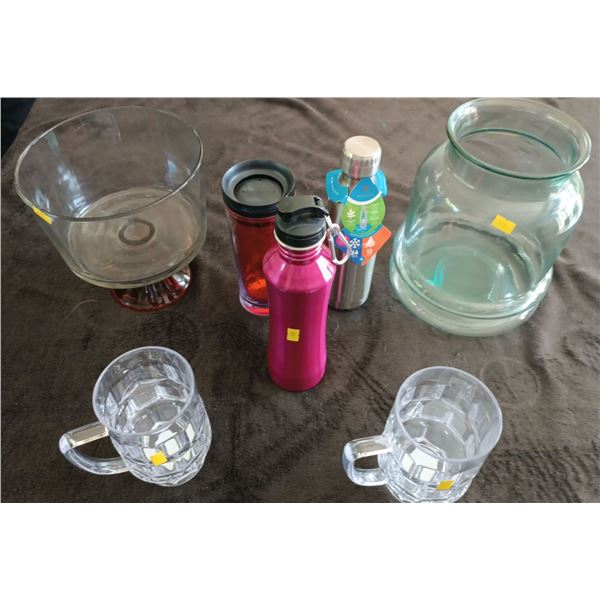 Home Items Including Display Glasses, Thermoses, and Plastic Glasses