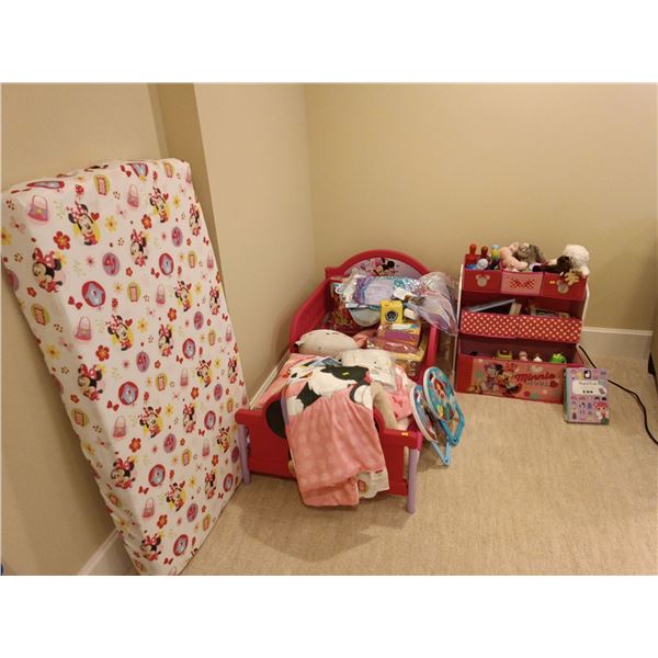 Disney Minnie Mouse Bed, Bedding, Toy Holder & Mermaid Costume, Chairs and Other Toys + Books