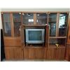 Image 1 : Set of Wooden TV Stand Plus 2 Side Matching Display Cases, TV Included