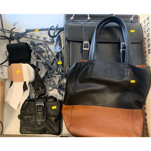 Hangers w/ Bags; One Bag is Simons, One is a Leather Briefcase, Other Briefcases, Backpacks & More!
